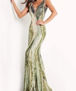 Jovani - 05103 Sequin Embellished Plunging V Neck Gown