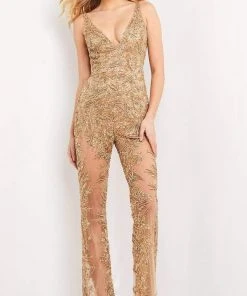 Jovani - 05136 Beaded Sheer Jumpsuit