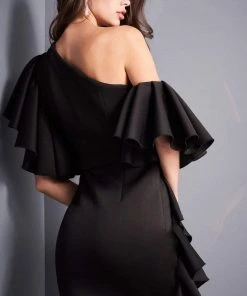 Jovani - 05155 Asymmetric Neck Ruffled Fitted Dress