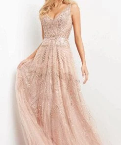 Jovani 05465 - Sleeveless Low-cut V-Neck Evening Gown