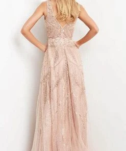 Jovani 05465 - Sleeveless Low-cut V-Neck Evening Gown