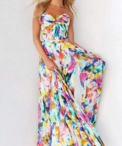 Jovani - 05589 Strapless Printed Slit A-line Gown 7 Jovani - 05589 Strapless Printed Slit A-line Gown