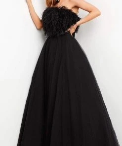 Jovani - 05624 Strapless Feather Fringed A-Line Dress 8 Jovani - 05624 Strapless Feather Fringed A-Line Dress