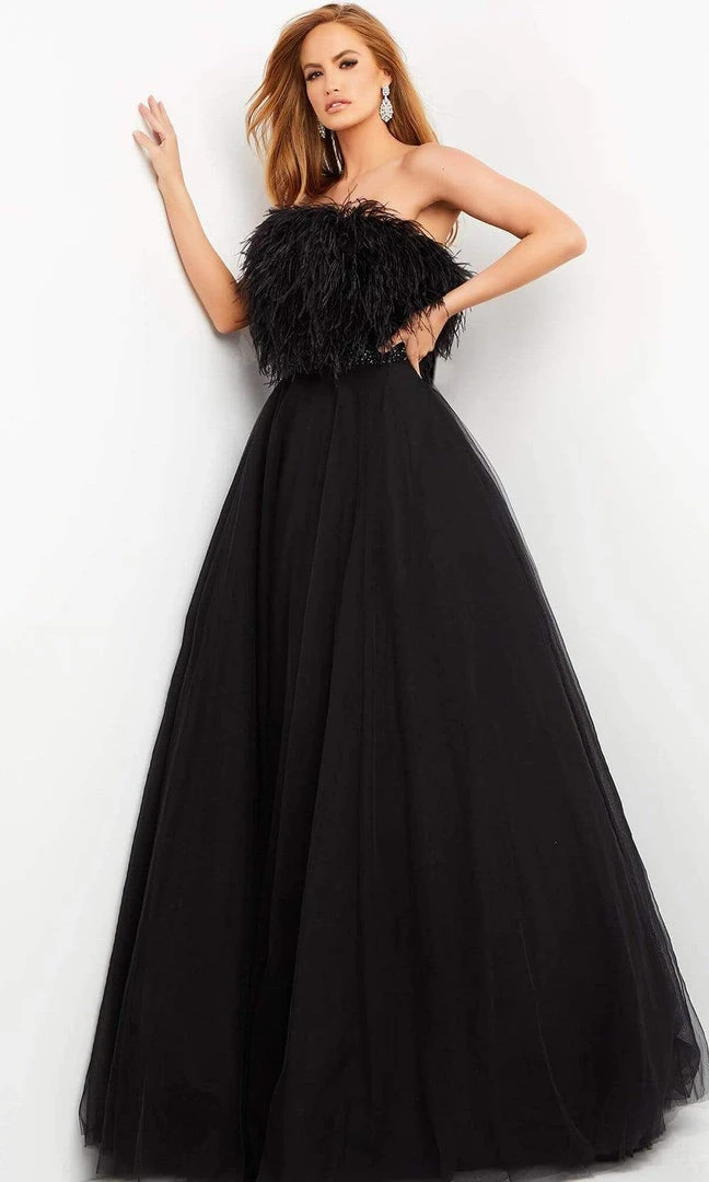 Jovani - 05624 Strapless Feather Fringed A-Line Dress 5 Jovani - 05624 Strapless Feather Fringed A-Line Dress