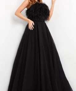 Jovani - 05624 Strapless Feather Fringed A-Line Dress 9 Jovani - 05624 Strapless Feather Fringed A-Line Dress