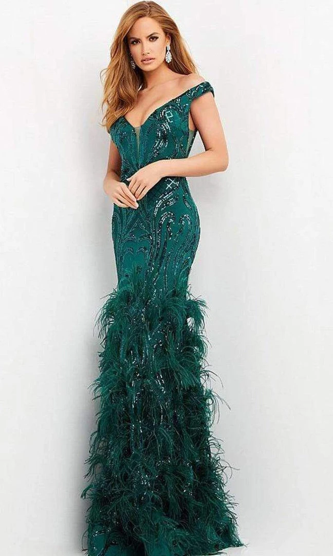 Jovani - 05660 Off Shoulder Sequined And Feathered Gown 3 Jovani - 05660 Off Shoulder Sequined And Feathered Gown