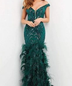 Jovani - 05660 Off Shoulder Sequined And Feathered Gown 7 Jovani - 05660 Off Shoulder Sequined And Feathered Gown