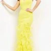 Jovani - 05667 Embellished Sweetheart Feathered Dress With Train