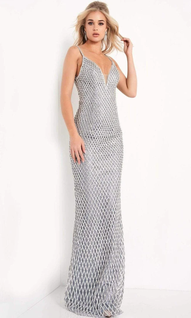 Jovani - 05754 Lattice Beaded Column Dress 5 Jovani - 05754 Lattice Beaded Column Dress
