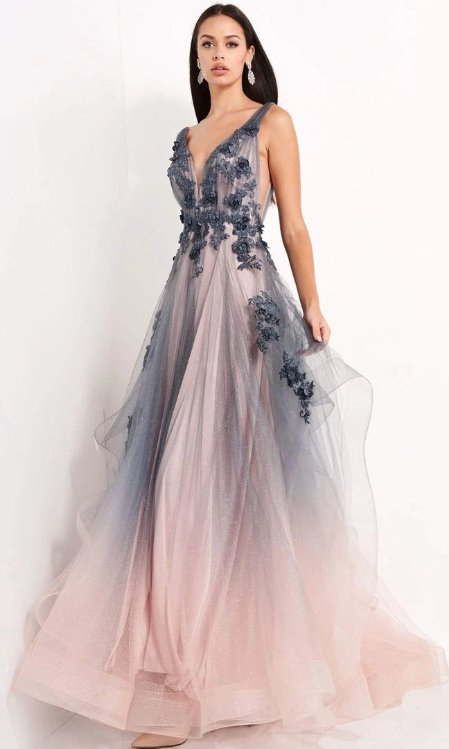 Jovani - 05835 Floral Appliqued A-Line Evening Gown 3 Jovani - 05835 Floral Appliqued A-Line Evening Gown