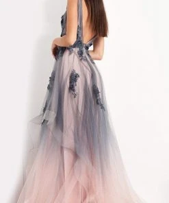 Jovani - 05835 Floral Appliqued A-Line Evening Gown 6 Jovani - 05835 Floral Appliqued A-Line Evening Gown