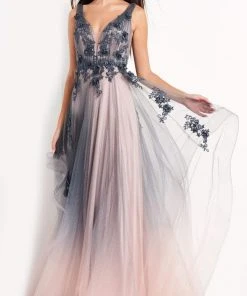 Jovani - 05835 Floral Appliqued A-Line Evening Gown 7 Jovani - 05835 Floral Appliqued A-Line Evening Gown