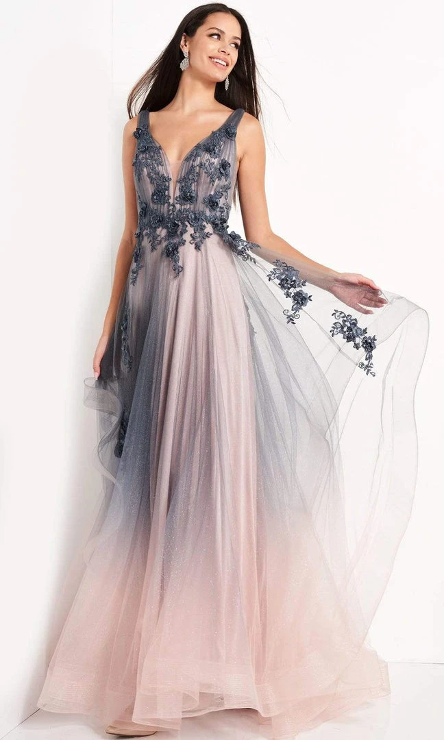 Jovani - 05835 Floral Appliqued A-Line Evening Gown 5 Jovani - 05835 Floral Appliqued A-Line Evening Gown