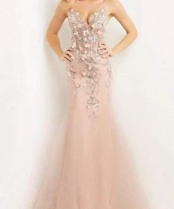 Jovani - 05839 Beaded Floral Applique Corset Bodice Mermaid Gown