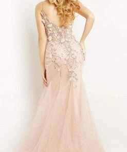 Jovani - 05839 Beaded Floral Applique Corset Bodice Mermaid Gown