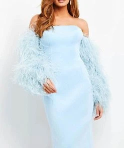 Jovani 06012 - Feather Long Sleeve Evening Dress