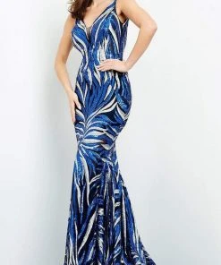 Jovani - 06153 Sequin Plunging V Neck Trumpet Dress
