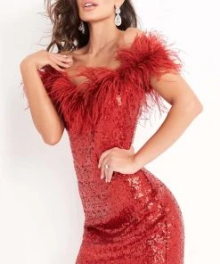 Jovani - 06167 Feathered And Sequined Off Shoulder Cocktail Dress 10 Jovani - 06167 Feathered And Sequined Off Shoulder Cocktail Dress