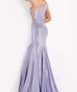 Jovani - 06367 Asymmetric Neck Trumpet Dress With Train