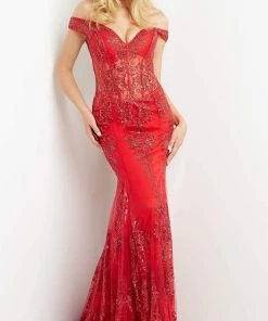 Jovani - 06369 Off Shoulder Embellished Mermaid Gown