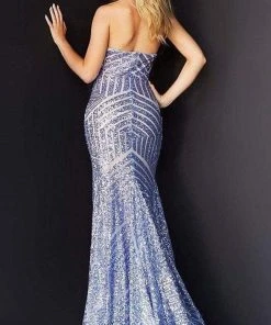 Jovani - 06394 Chevron Sequin Strapless High Slit Gown 6 Jovani - 06394 Chevron Sequin Strapless High Slit Gown
