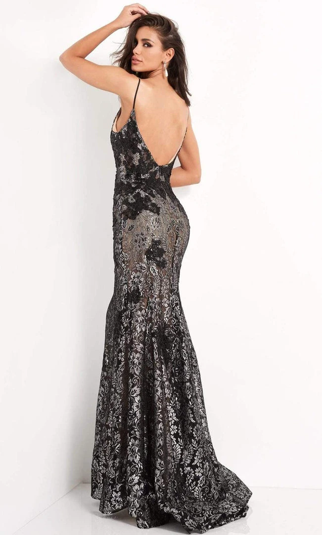 Jovani - 06438 Spaghetti Strap V-Neck Lace Mermaid Dress 4 Jovani - 06438 Spaghetti Strap V-Neck Lace Mermaid Dress