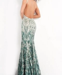 Jovani - 06450 Two Tone Sequined V Neck Trumpet Dress 5 Jovani - 06450 Two Tone Sequined V Neck Trumpet Dress