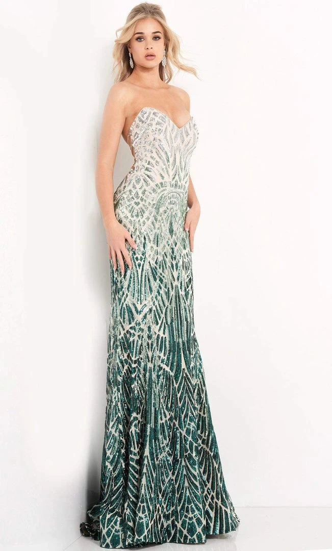 Jovani - 06459 Two Tone Sequined Strapless Sheath Dress 3 Jovani - 06459 Two Tone Sequined Strapless Sheath Dress