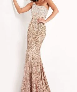 Jovani - 06469 Sequined Two Tone Trumpet Dress