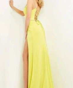 Jovani - 06557 Embellished Deep V-Neck A-line Gown Slits