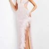 Jovani - 06558 Feather-Trimmed High Slit Long Gown 1 Jovani - 06558 Feather-Trimmed High Slit Long Gown