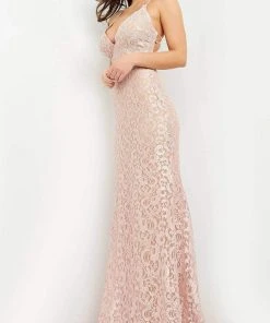 Jovani - 06583 Embroidered Plunging V Neck Trumpet Gown