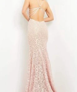 Jovani - 06583 Embroidered Plunging V Neck Trumpet Gown