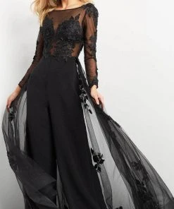 Jovani 06609 - Bateau Overskirt Evening Jumpsuit