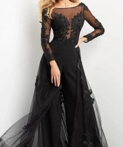 Jovani 06609 - Bateau Overskirt Evening Jumpsuit 10 Jovani 06609 - Bateau Overskirt Evening Jumpsuit