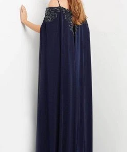 Jovani 06631 - Long Cape Embellished Evening Gown