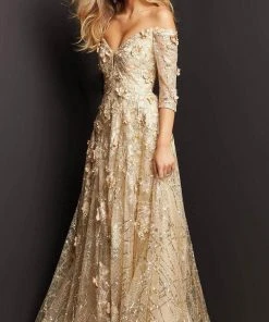 Jovani 06636 - Quarter Sleeve Floral Evening Gown 11 Jovani 06636 - Quarter Sleeve Floral Evening Gown