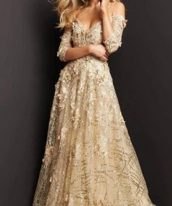 Jovani 06636 - Quarter Sleeve Floral Evening Gown 9 Jovani 06636 - Quarter Sleeve Floral Evening Gown