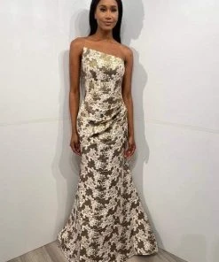 Jovani - 06760 Shawl Draped Floral Mermaid Dress