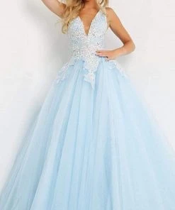Jovani - 06808 Tulle V Neck And Back Ballgown