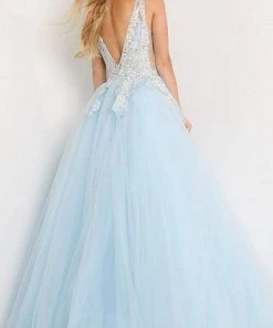Jovani - 06808 Tulle V Neck And Back Ballgown