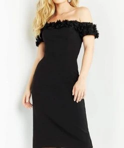 Jovani - 06870 Floral Applique Off Shoulder Dress
