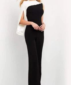 Jovani - 06875 Split Sleeve Contrast Jumpsuit