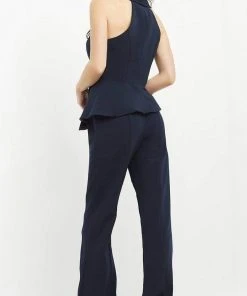 Jovani - 06923 Sleeveless Front Button Peplum Jumpsuit