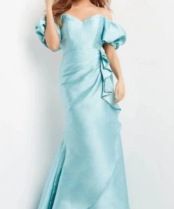 Jovani 07020 - Puffed Sleeve Ruffled Evening Dress 6 Jovani 07020 - Puffed Sleeve Ruffled Evening Dress