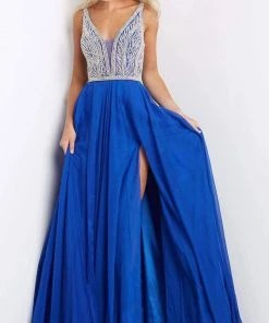 Jovani - 07136 Jeweled Bodice High Slit Gown 9 Jovani - 07136 Jeweled Bodice High Slit Gown