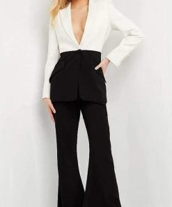 Jovani - 07205 Plunging Neck Two Toned Pantsuit