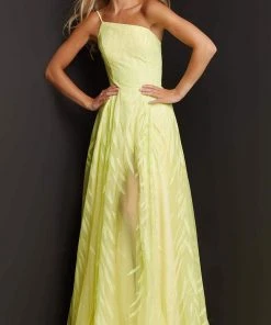 Jovani - 07251 One Shoulder A-Line Dress With Slit