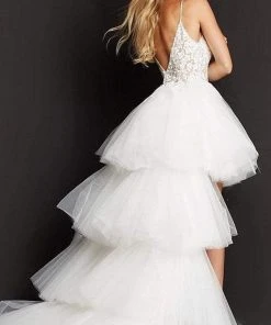 Jovani - 07263 Sheer Floral Embroidered Bodice High Low Prom Dress 8 Jovani - 07263 Sheer Floral Embroidered Bodice High Low Prom Dress