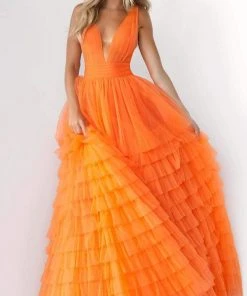 Jovani - 07264 Shirr-Ornate Tiered Tulle Gown
